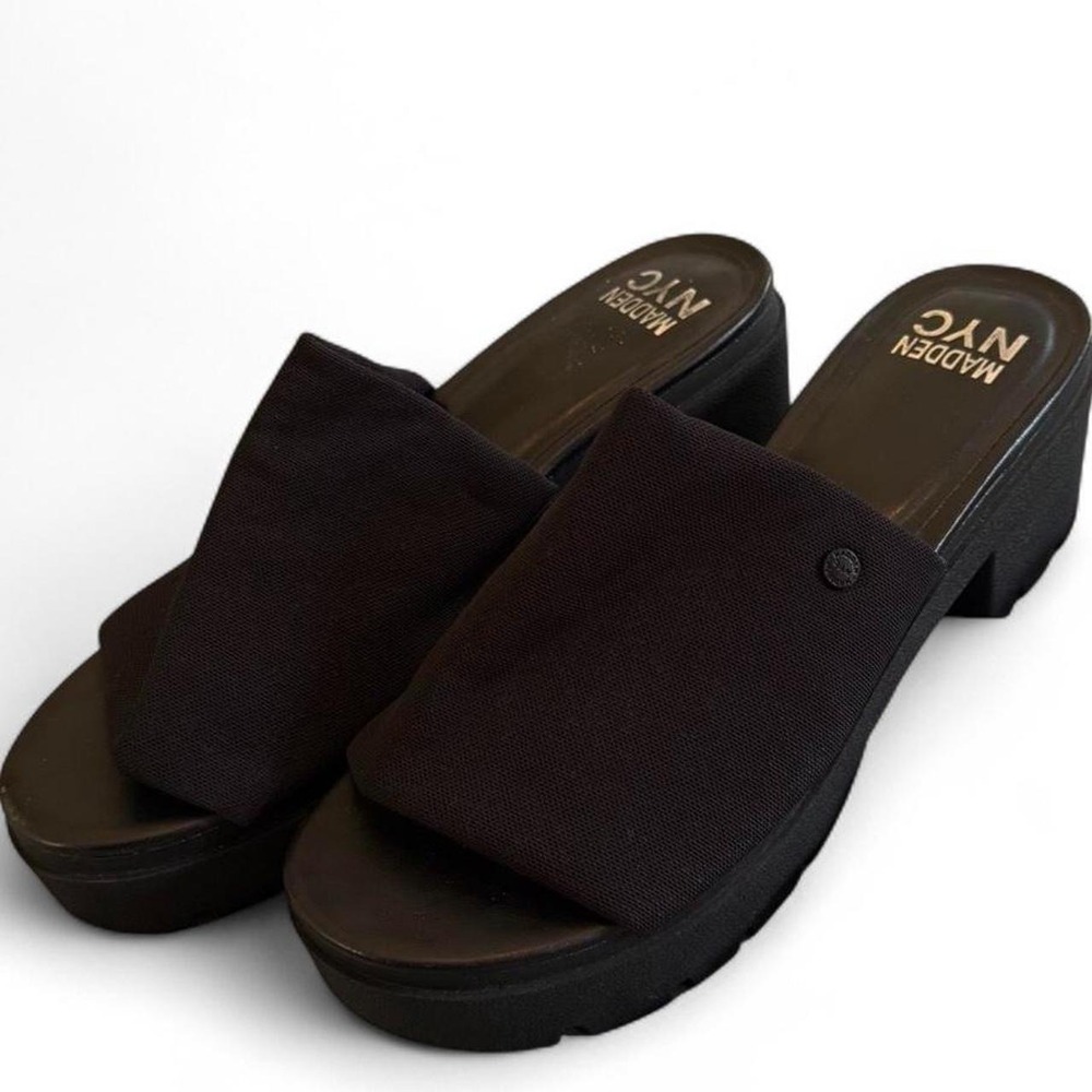Madden NYC EcoLux Black Mesh Chunky Platform Slip On Sandals Womens 10